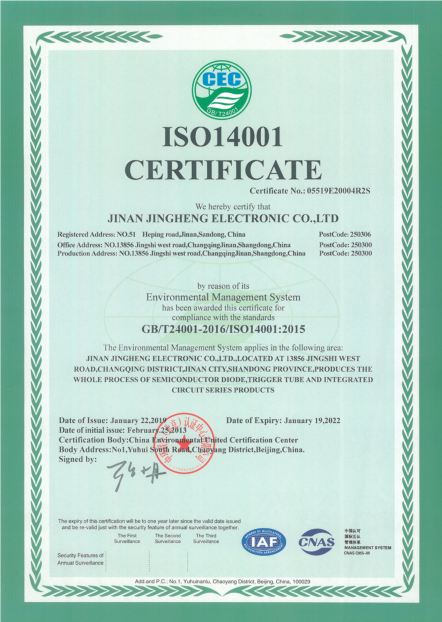 ISO14001 Certificate Of Quality Management System